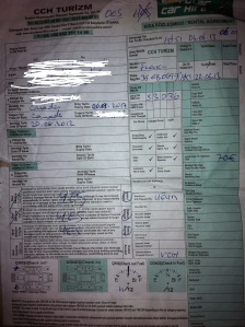 Unsiged CAR RENTAL AGREEMENT GIVEN TO ME BY CIRCULAR CAR HIRE IN IST AIRPORT
